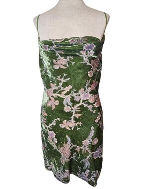 VRG GRL Velvet Slip Dress Size 4 Green Burnout Floral Going Out Outfit Festival
